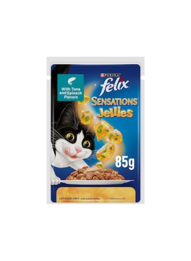 فيلكس فيليكس سينسيشنز جيليز تونة وسبانخ في أكياس طعام القطط - 12 كيس × 85 غرام - Image 2